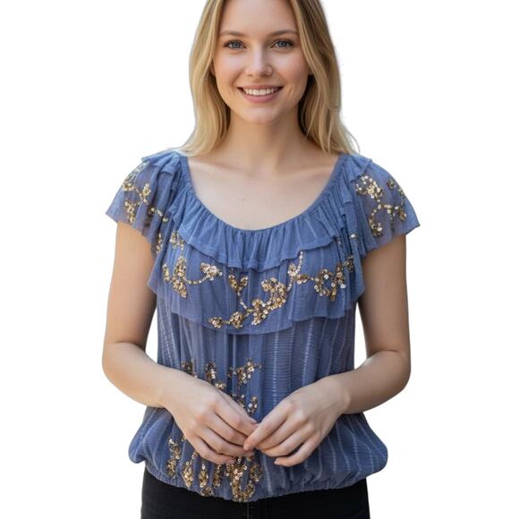 Free People Tops - Free People Wild Moon Top Blue Womens Size XS